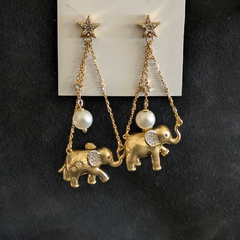 NWT Kate Spade ♠️ Winter Carnival Statement Dangle stud Earrings  Clear Gold
